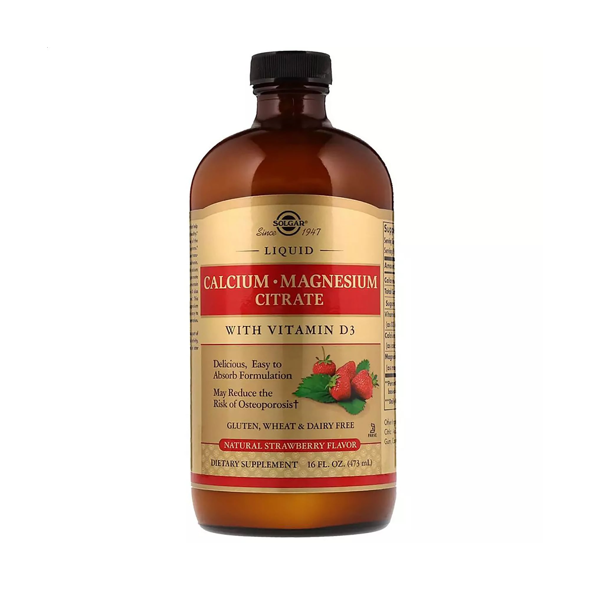 Кальцій, цитрат магнію, вітамін Д3 Solgar Calcium Magnesium Citrate + Vitamin D3 зі смаком полуниці, в рідині, 473 мл